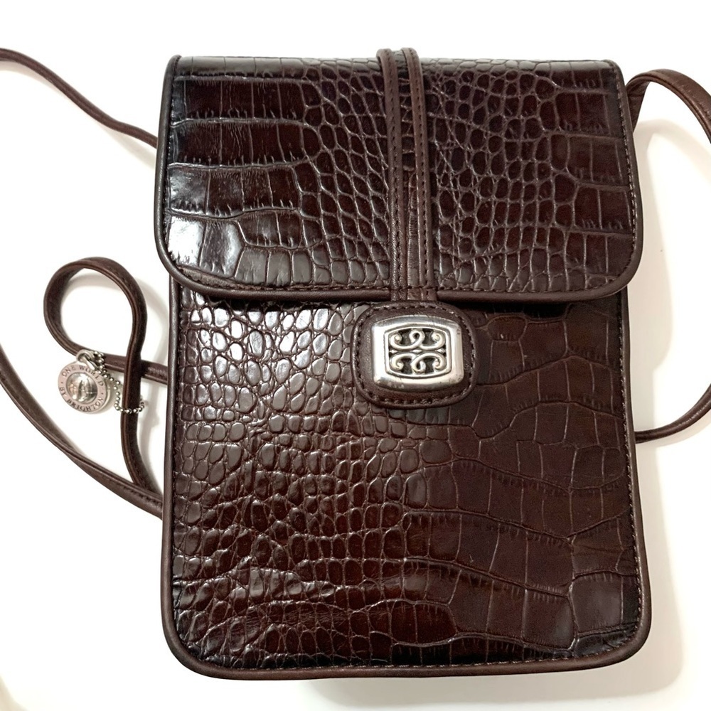 BRIGHTON Mini Croc Embossed Leather Crossbody Bag, Chocolate Brown